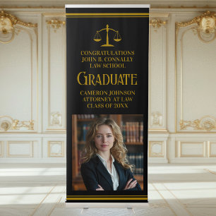 Elegant Gold Black Law School Graduation Party Retractable Banner