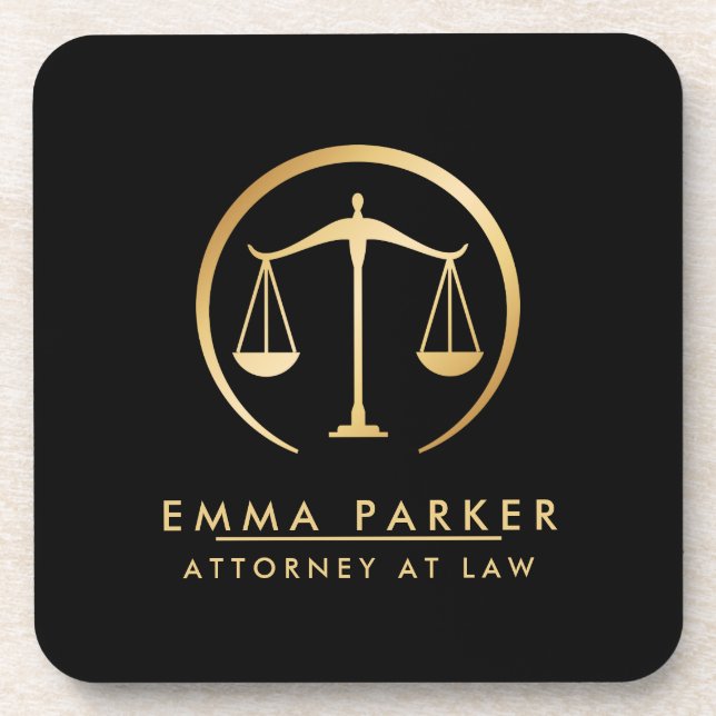 Elegant Gold & Black Lawyer Black Beverage Coaster (Front)