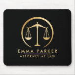 Elegant Gold & Black Lawyer Black Mouse Pad<br><div class="desc">Modern Gold& Black Attorney At Law Mouse Pad. Design features scale of justice icon ,  name and title on a black background.</div>