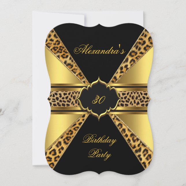 Elegant Gold Black Leopard 30th Birthday Party 4B Invitation (Front)