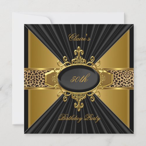 Elegant Gold Black Leopard 50th Birthday Party Invite