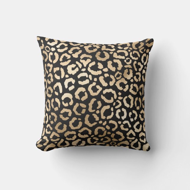 Elegant Gold Black Leopard Cheetah Animal Print Throw Pillow (Front)