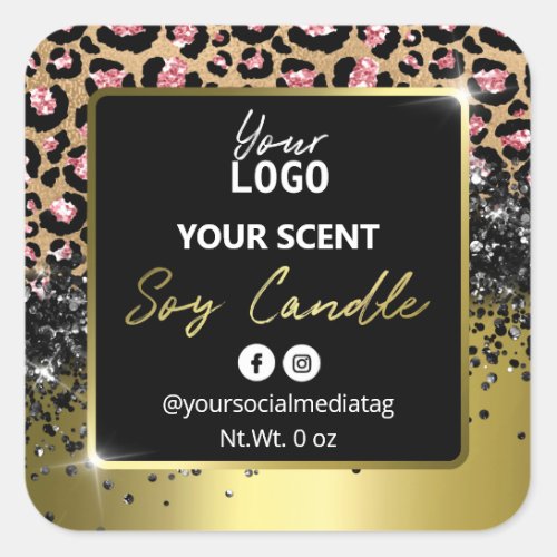 Elegant Gold Black Leopard Skin Soy Candle Labels