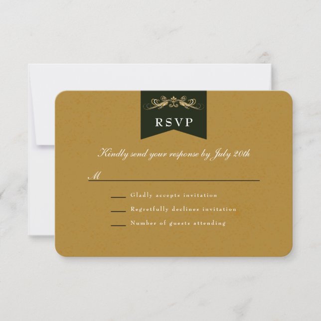 Elegant Gold Black Library Theme Wedding RSVP Card (Front)