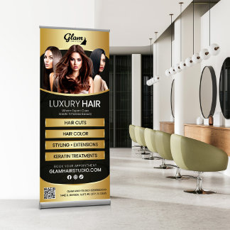 Elegant Gold & Black Luxury Hair Salon Services  Retractable Banner