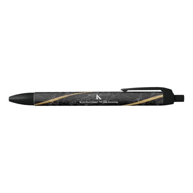 Elegant Gold & Black Marble Gold Monogram  Pen (Top)