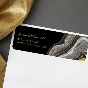 Elegant Gold Black Marble Wedding Return Address L Label