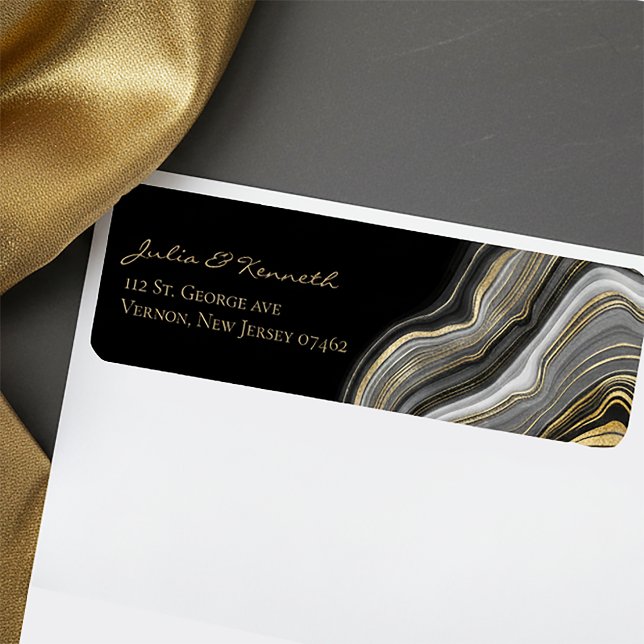 Elegant Gold Black Marble Wedding Return Address L Label (Creator Uploaded)