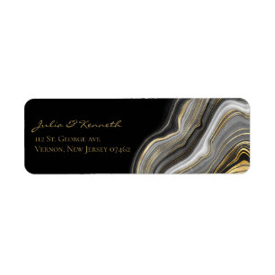Elegant Gold Black Marble Wedding Return Address L Label