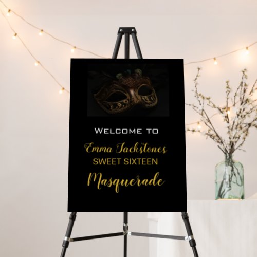 Elegant Gold Black Masquerade Birthday Welcome   Foam Board