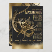 Elegant Gold Black Masquerade Mask Sweet Sixteen Invitation (Front/Back)