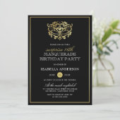 Elegant Gold & Black Masquerade Surprise Party Invitation (Standing Front)