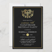 Elegant Gold & Black Masquerade Surprise Party Magnetic Invitation (Front)