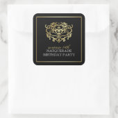 Elegant Gold & Black Masquerade Surprise Party Square Sticker (Bag)