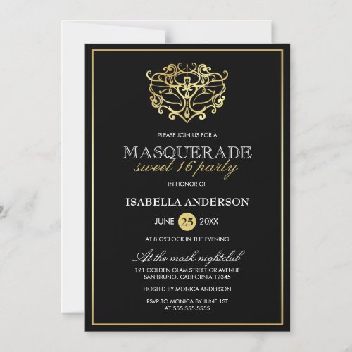 Elegant Gold  Black Masquerade Sweet 16 Party Magnetic Invitation