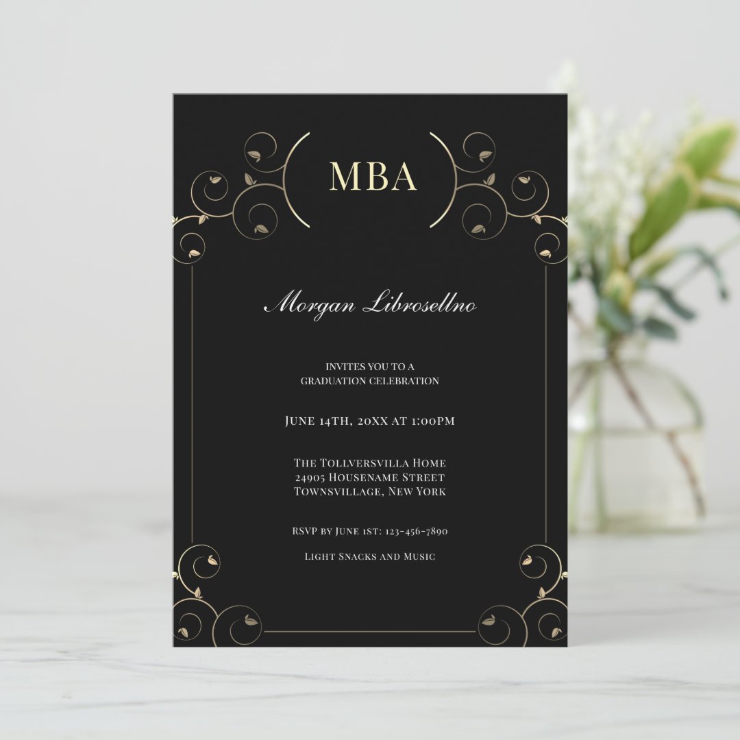 Elegant Gold Black MBA Graduation Party Invitation Zazzle