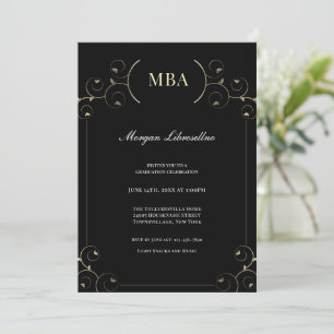 Elegant Gold Black MBA Graduation Party Invitation