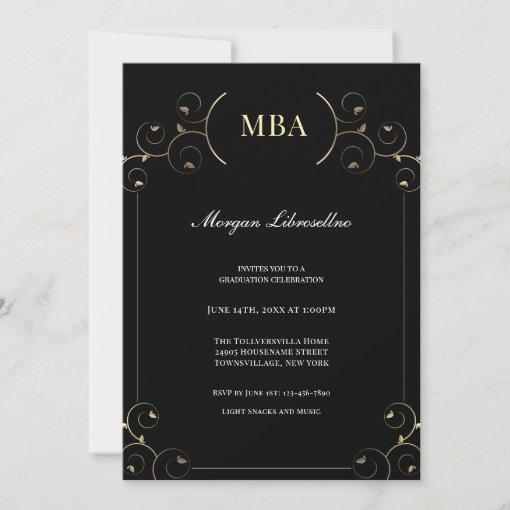 Elegant Gold Black MBA Graduation Party Invitation Zazzle