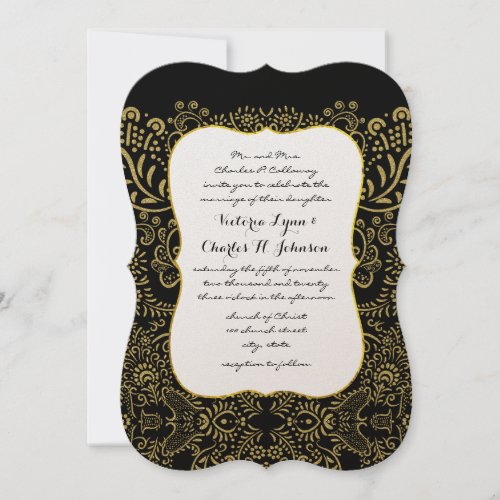 Elegant Gold Black Mehndi Bridal Design Pattern Invitation