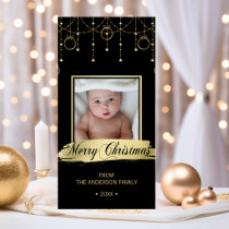 Elegant Gold Black Merry Christmas Family PHOTO Card