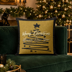 Elegant Gold Black Merry Christmas Happy New Year Throw Pillow