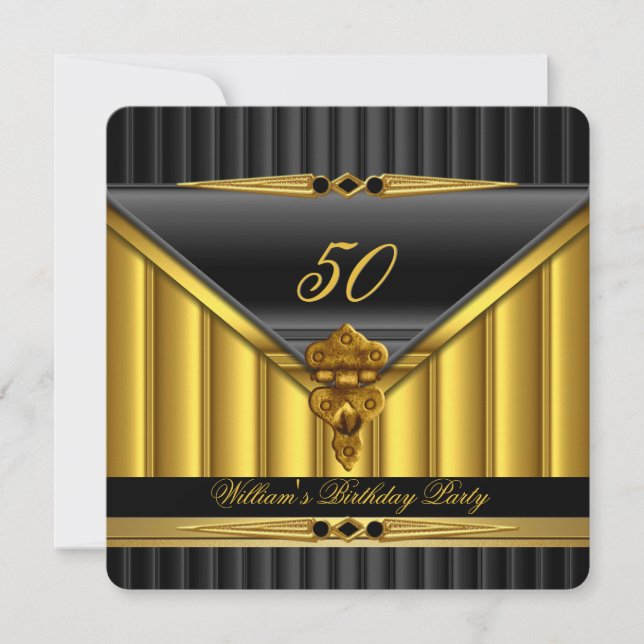 Elegant Gold Black Metal Lock Birthday Party 2 Invitation (Front)