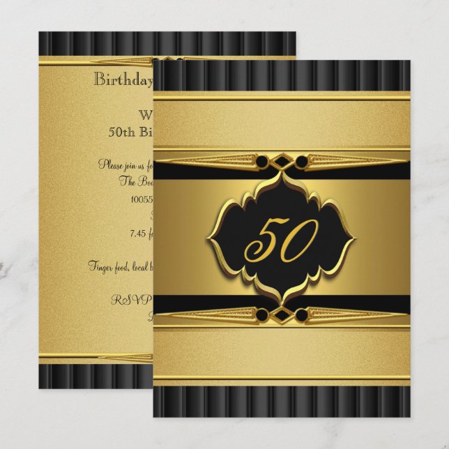 Elegant Gold Black Metal Look Birthday Party 2 Invitation (Front/Back)