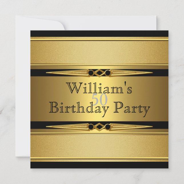Elegant Gold Black Metal Look Birthday Party Invitation (Front)