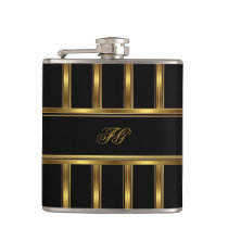 Elegant Gold Black Metal look Monogram Name 3 Hip Flask Elegant Gold Black Metal look Monogram Name 3 Hip Flask