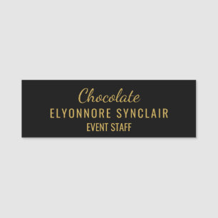 Elegant Gold Black Minimal Chocolate Event Staff  Name Tag