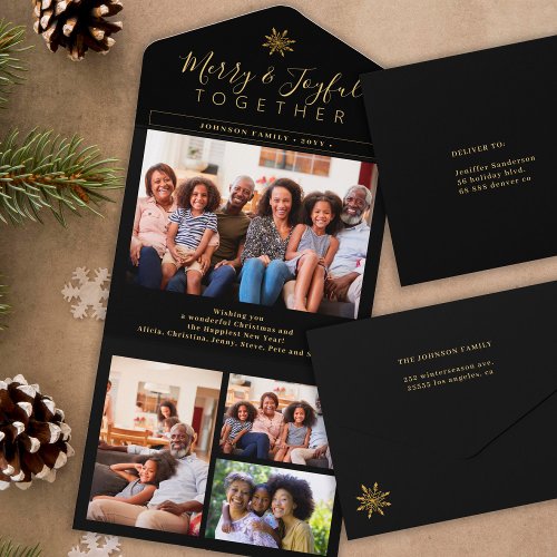 Elegant gold black minimal photo collage holiday all in one invitation
