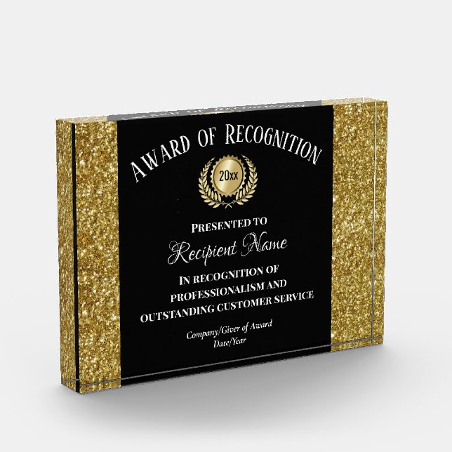 Elegant Gold Black Modern Custom Business Company Acrylic Award (Left)