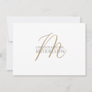 Elegant Gold Black Monogram Couples Note Card