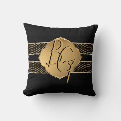 Elegant Gold Black Monogram Design Throw Pillow