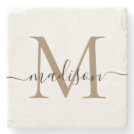 Elegant Gold Black Monogram Feminine Script Name Stone Coaster Elegant Gold Black Monogram Feminine Script Name Stone Coaster