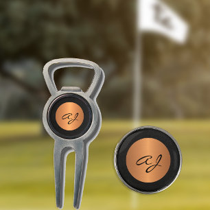 Elegant gold black monogram initial personalized divot tool