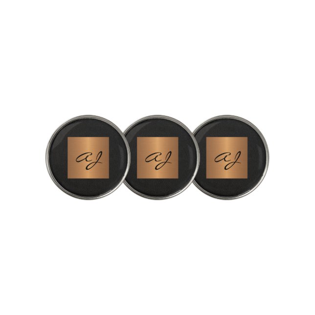 Elegant gold black monogram initial personalized golf ball marker (3 Up)