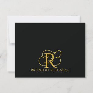Elegant Gold Black Monogram Note Card