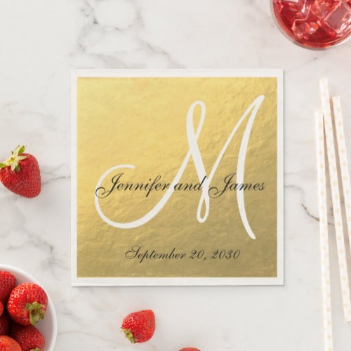 Elegant Gold Black Monogram Paper Napkins