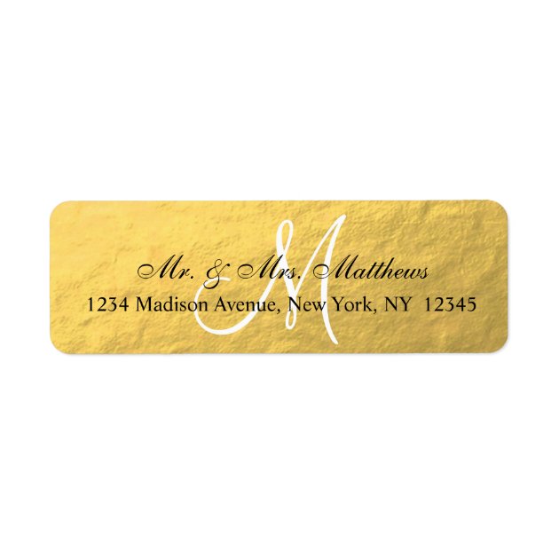 Elegant Gold Black Monogram Wedding Label