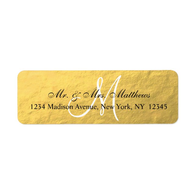 Elegant Gold Black Monogram Wedding Label (Front)