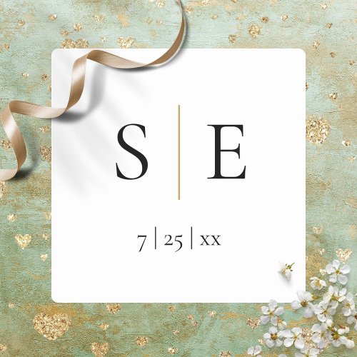 Elegant Gold Black Monogram Wedding Square Sticker