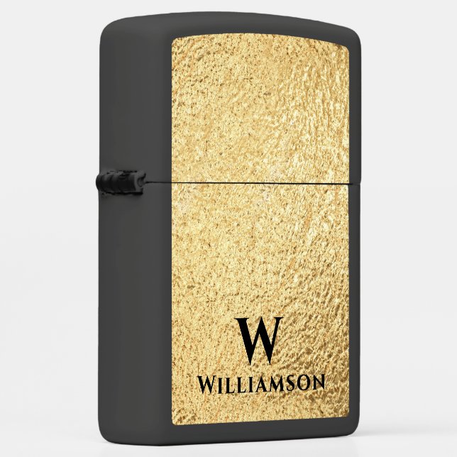 Elegant Gold Black Monogrammed Zippo Lighter (Right)
