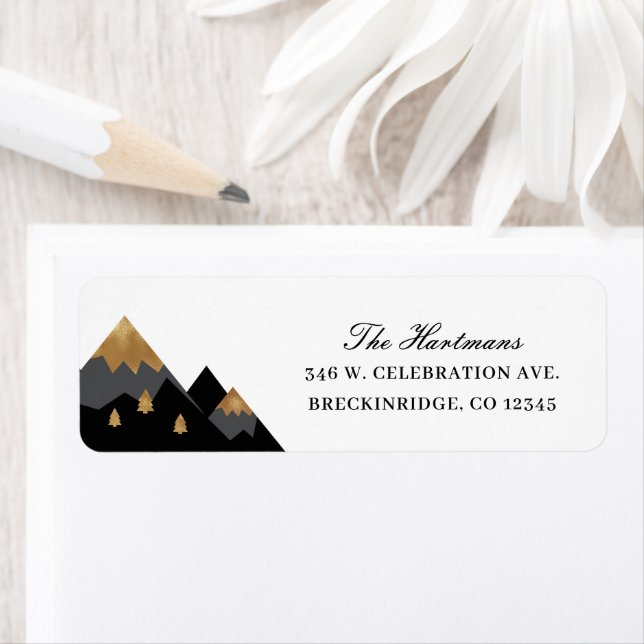 Elegant Gold Black Mountains Return Address Label (Insitu)