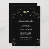 Elegant Gold Black MSW Graduation Party  Invitation (Front/Back)