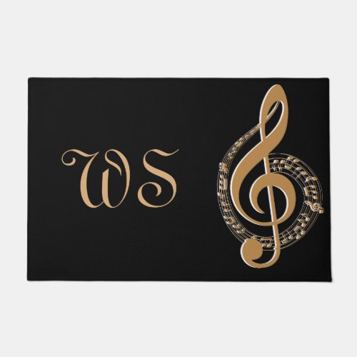 Elegant Gold Black Musical Note Monogrammed Doormat