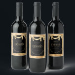 Elegant Gold Black Name 50th Birthday Party  Wine Label<br><div class="desc">Glam Shimmer Gold Black Name 50th Birthday. Cheers to 50 years! Classic elegance for your fiftieth birthday party celebrations.The text in gold sits upon a black background, behind which is a shimmery background in shades of gold. A gold ribbon is across the top. Easily personalise the text to your own...</div>