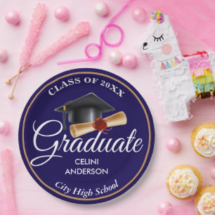 Elegant Gold, Black & Navy Graduation Party Suppli Paper Plates