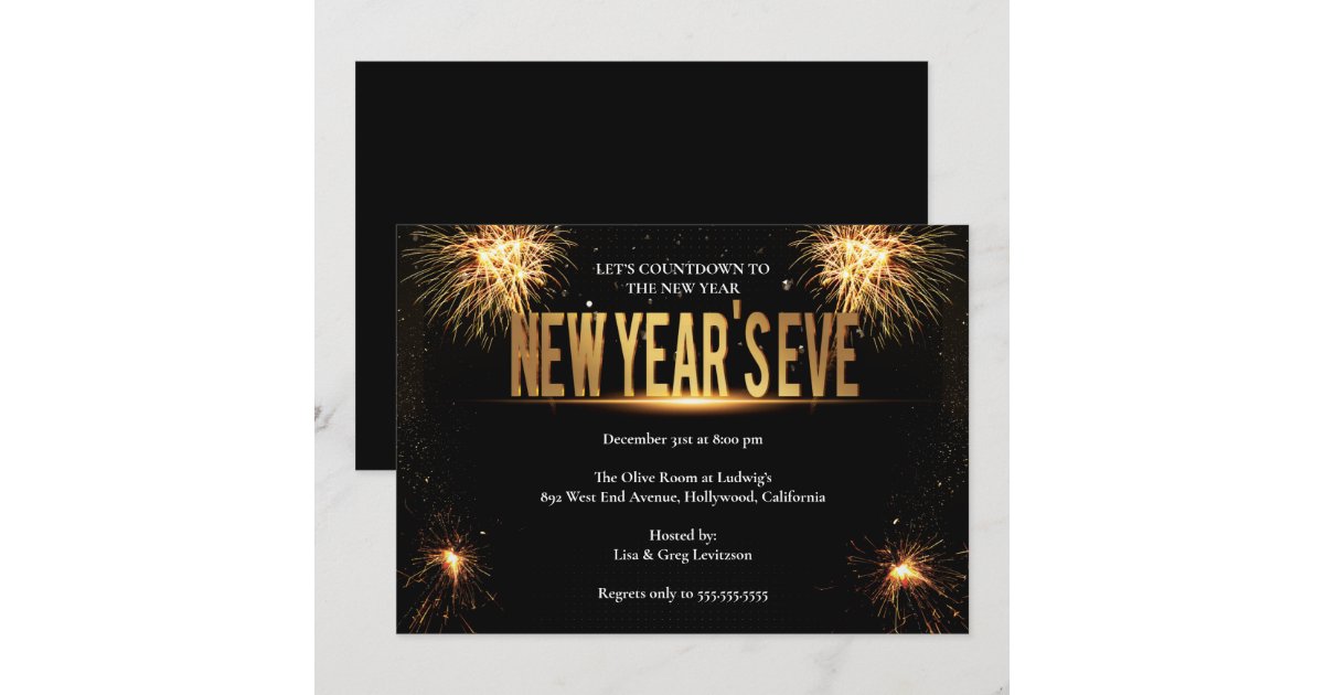 Elegant Gold & Black New Years Eve Party Invitation | Zazzle