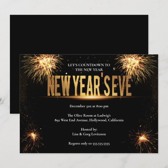 Elegant Gold & Black New Years Eve Party Invitation (Front/Back)